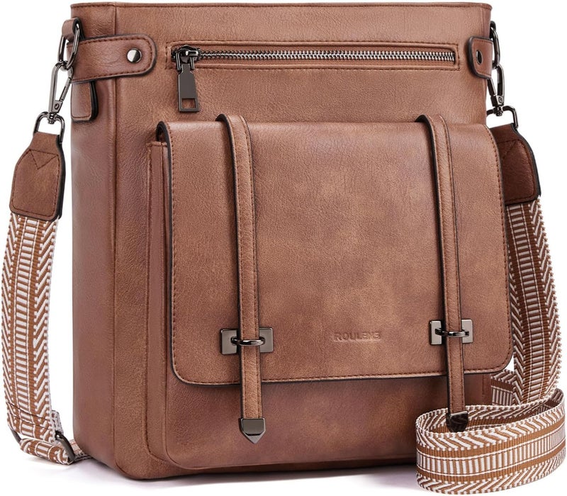 Roulens Crossbody Bags for Women,Multi Pocket Crossbody Purses Vegan Leather Shoulder Handbags Travel Purse Adjustable Strap - Image 1